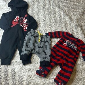 NB-3m baby boy sleepers Nike Air, Batman pants, child of mine sleepers